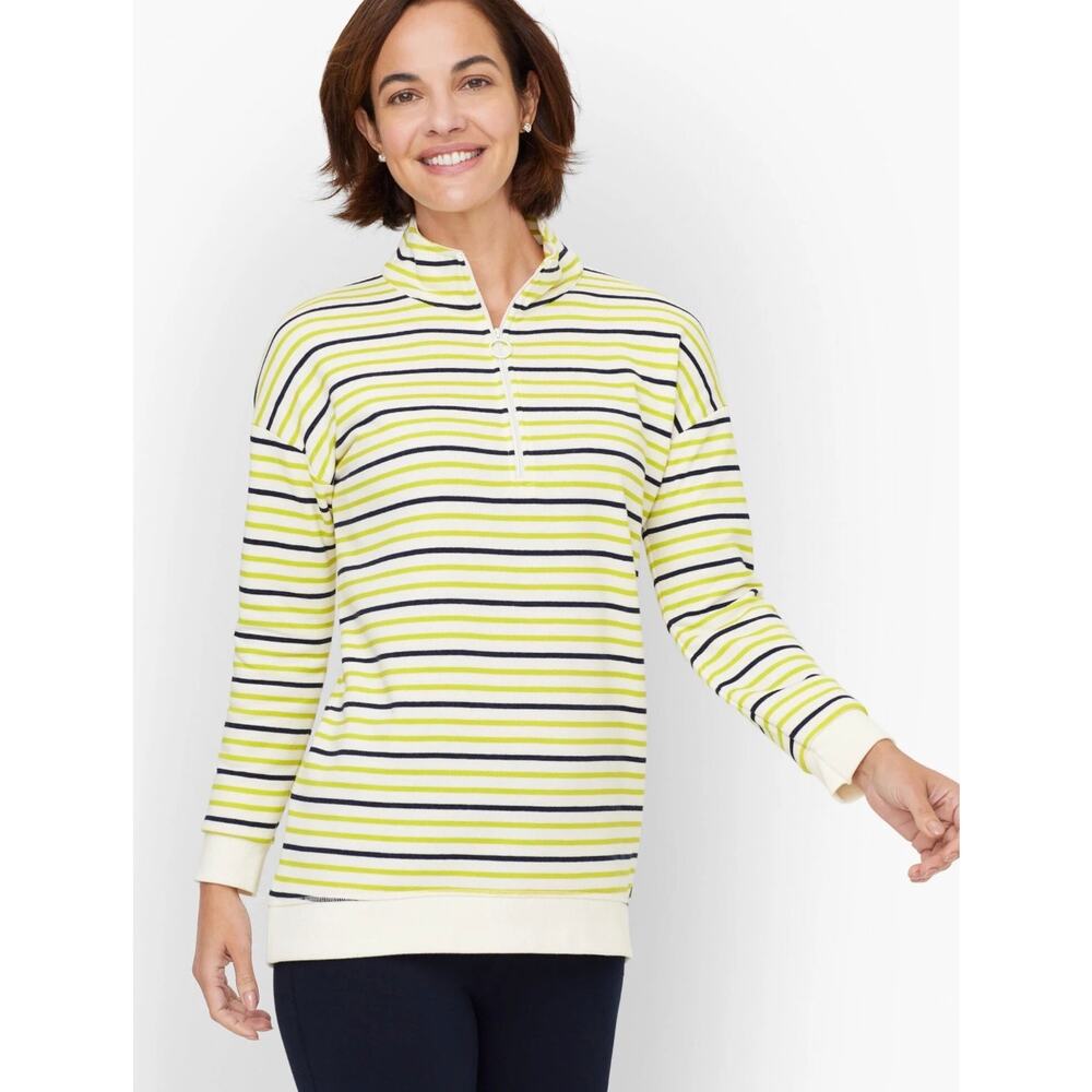 Talbots Stripe Classic French terry half- zip pullover - size M - G19
